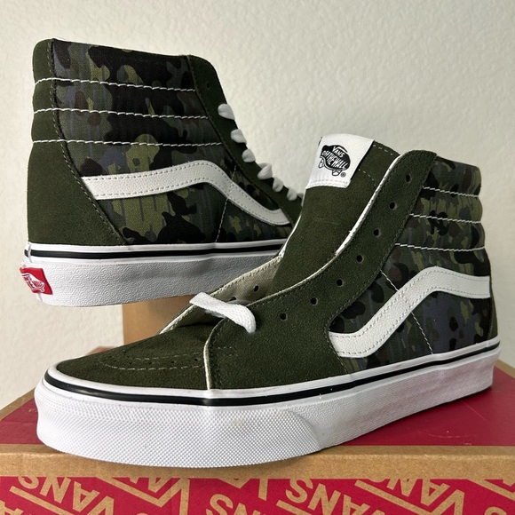 Vans Sk8 Hi Rain Camo Green Multi Canvas Suede Mens Size 6.5 Womens 8 - Picture 3 of 9